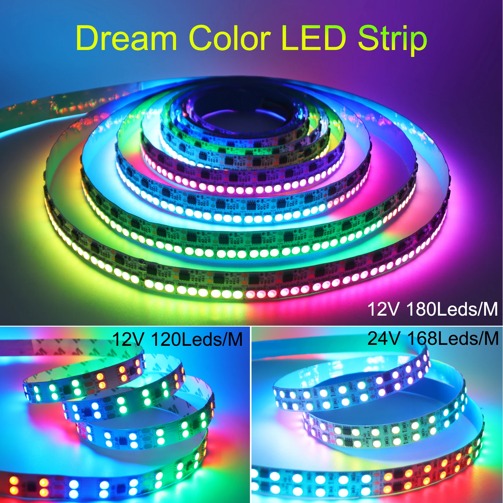 

WS2811 5050 RGB Dream Color LED Strip Lights 5M Addressable IC 120/168/180 Leds/m Light Tape DC12V/24V IP21 Home Room Decoration