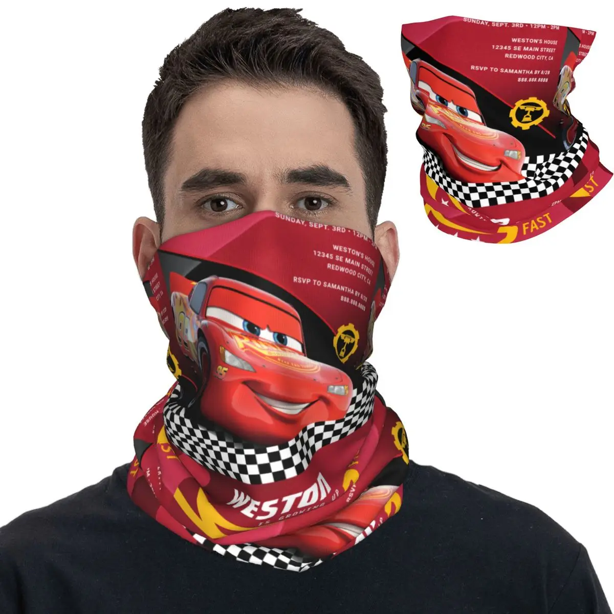 Cars Lightning McQueen Two Fast Bandana Neck Cover Printed Mask Scarf Multi-use Face Mask Running for Men Women Adult Windproof