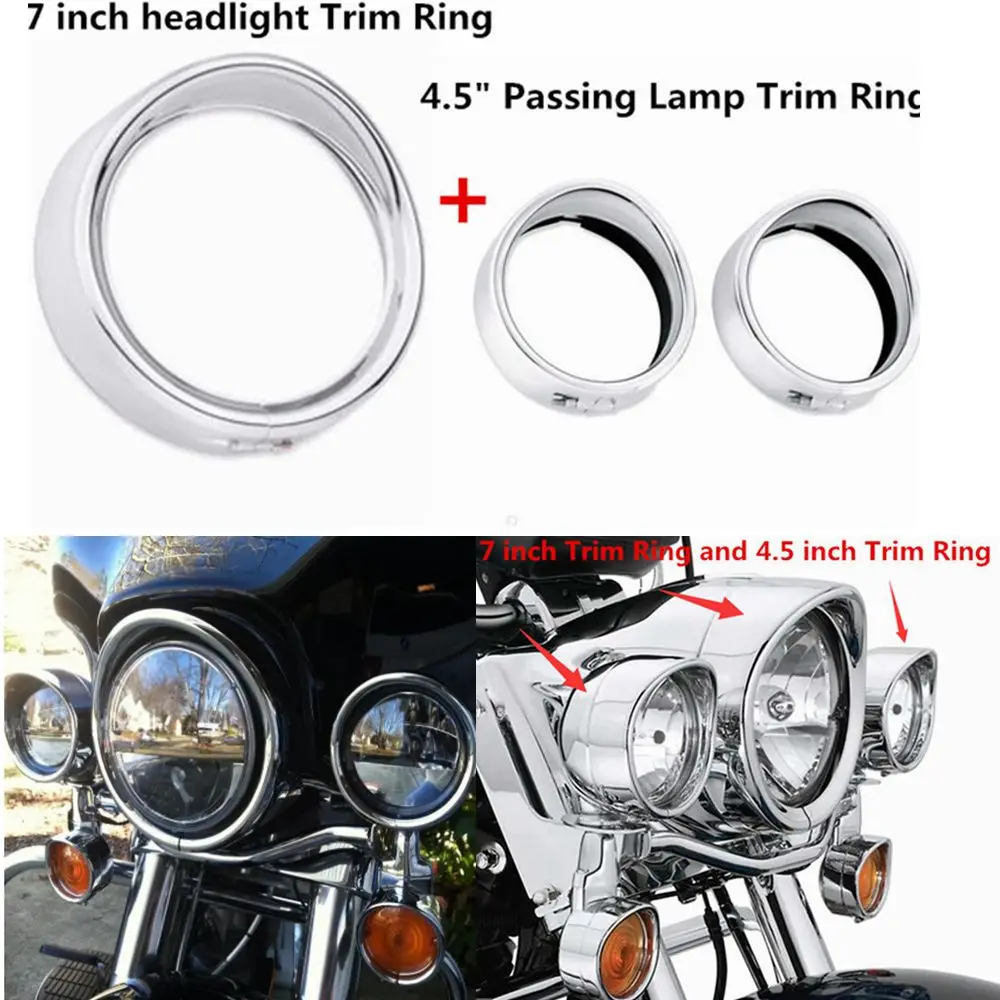 

1 SET Motorcycle 7" Motor H4 Headlight Trim Ring Bezel Visor 4.5" Fog Lamp Trim Ring Bezels For Harley accessories