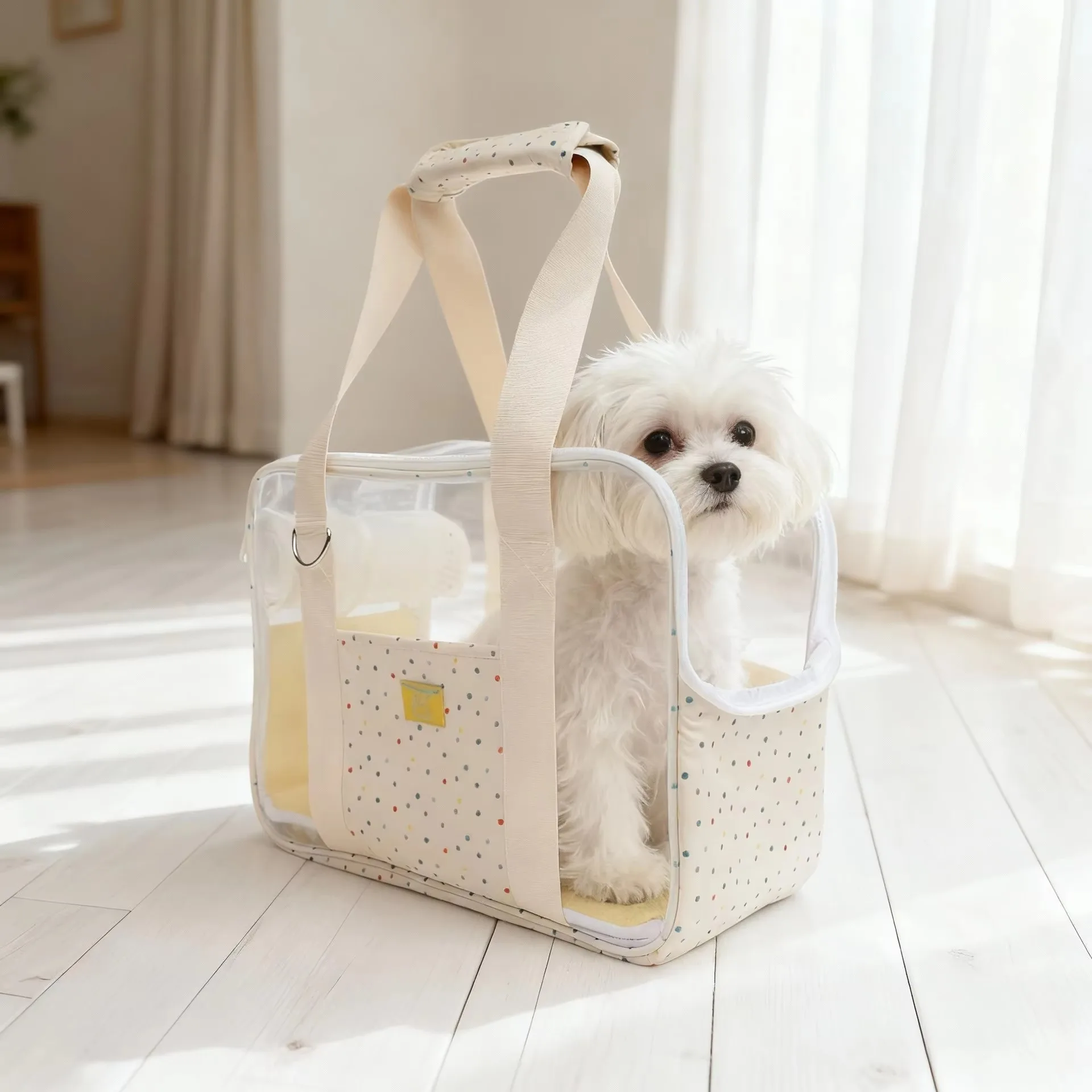 FurStarNew Portable Cat Dog Carrier With Large Window, Dopamine Colorful Dot Pattern, Breathable Mesh Backpack For Outdoor Trave