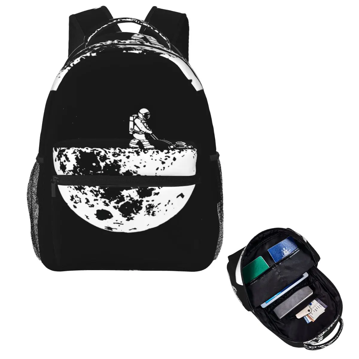 Moon And Astronaut Print Student Backpack School Bag Hiking Travel Daypack for Boys Girls Fashion Bookbag Shoulder Bags