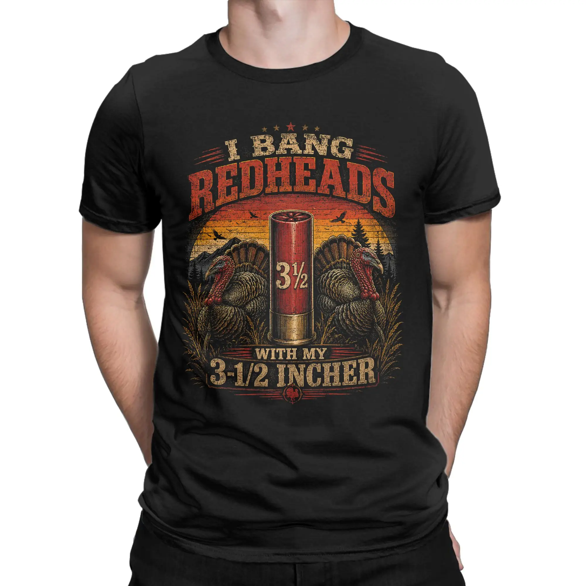 Men's T-Shirt I Bang Redheads Turkey with My 3 1/2 in Funny Hunting Tees Short Sleeve  T Shirts Round Collar Clothes Classic