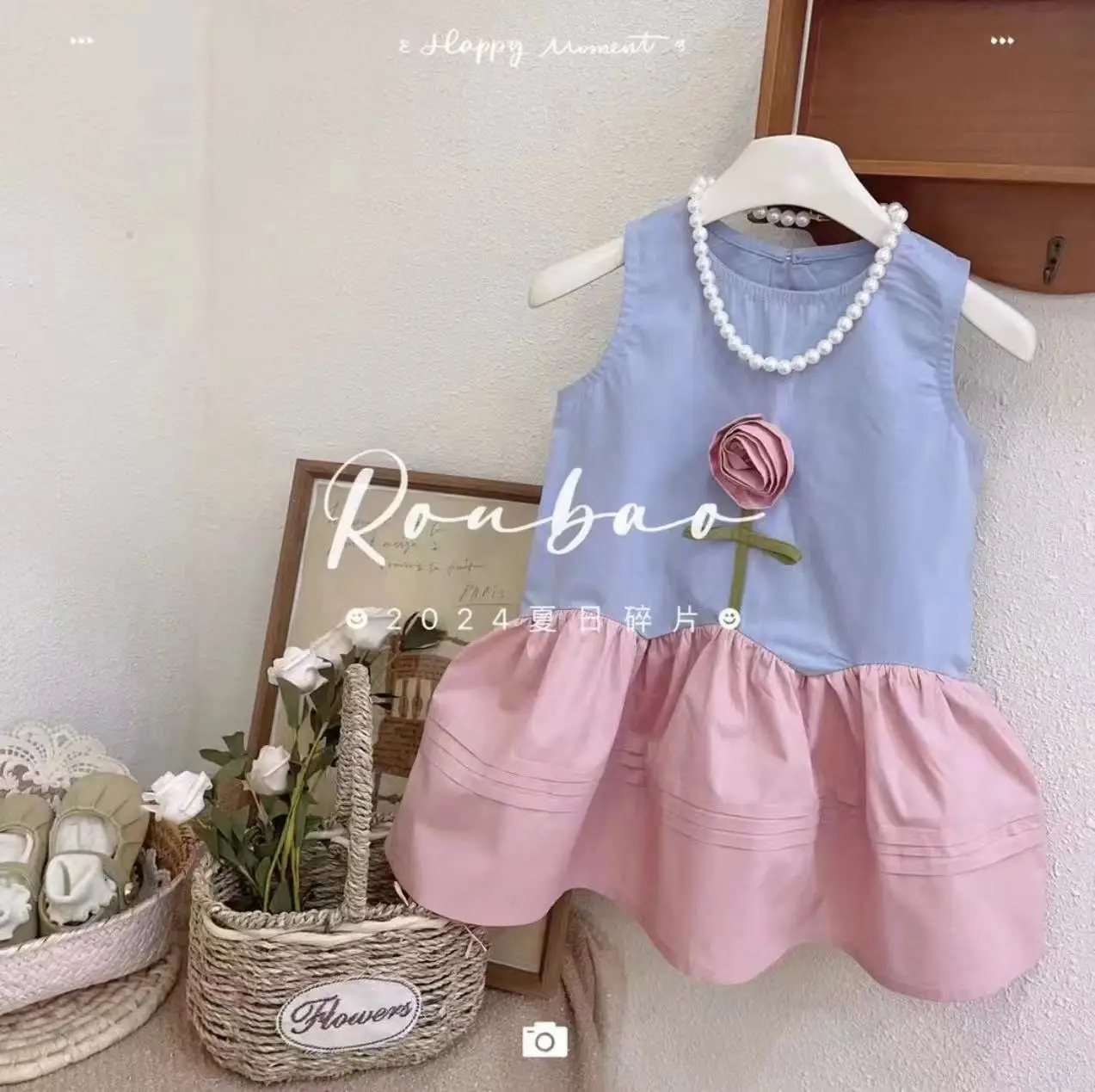 Girls Casual Dresses Rose Sleeveless Patchwork Dress Kids Dresses for Girls 1 To 7 Years Flower Girl Dresses for Weddings