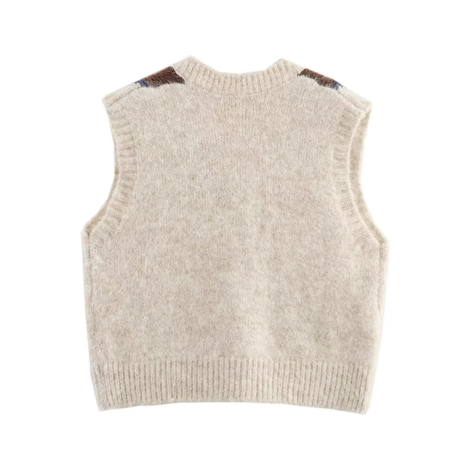 2025 CHIC V-hals Geometrische Plaid Breien Mouwloze Trui Vest Vrouwen Vest Trui Tanks Koreaanse Stijl