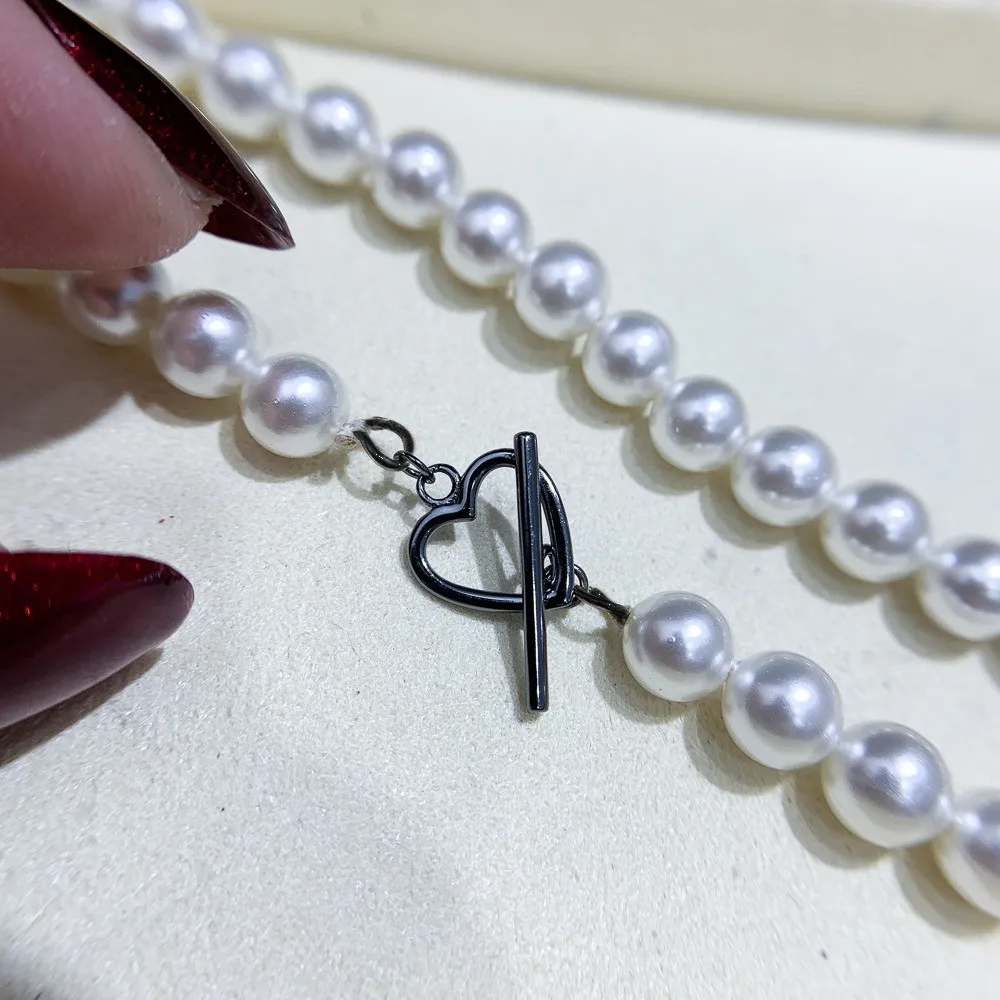 

DIY Pearl Accessories S925 Sterling Silver Single Row Pearl Necklace Buckle Accessories Fashionable Black Bracelet Beaded Buckle