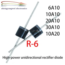 Diodo do retificador para o retificador, 6A10, 10A10, 20A10, 30A10, 10A20, 6A, 10A, 20A, 30A, 1000V, 2000V, R-6, 20 PCs/Lot