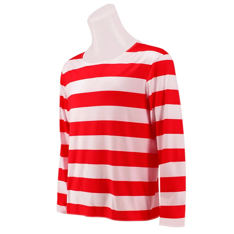 Wheres Waldo-Chemise rayée pour jeunes garçons, kostium de Wally, lunettes et chapeau, chaussettes, cosplay halloween unisexe