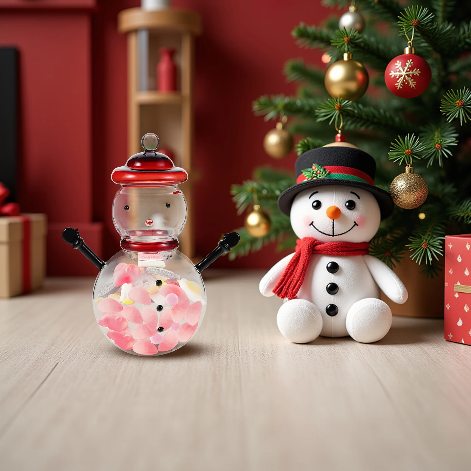 

Candy Jars Storage Display Home Decor with Lid Glass Lids Cute Snowman Decorative