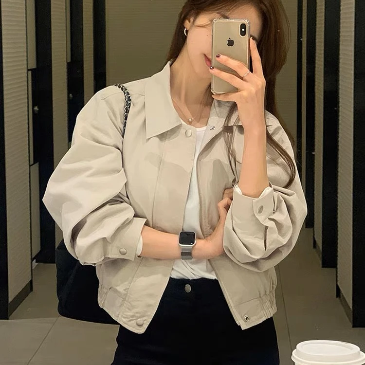 Elegant Pure Color Short Jacket Women's Casual Style Korean Version Simple Match All Spring Autumn New Model Workwear Top