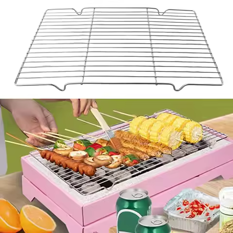 Stainless Steel Mat Net Grid Shape Rectangle Grill Grilling BBQ Mesh Net Meat Vegetable Steak Picnic Party Barbecue Tool