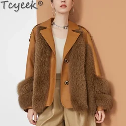 Tcyeek Real Leather Jacket Women Clothes 2024 Winter Clothes Fox Fur Coats Elegant Sheepskin Coat for Woman Дубленка Женская