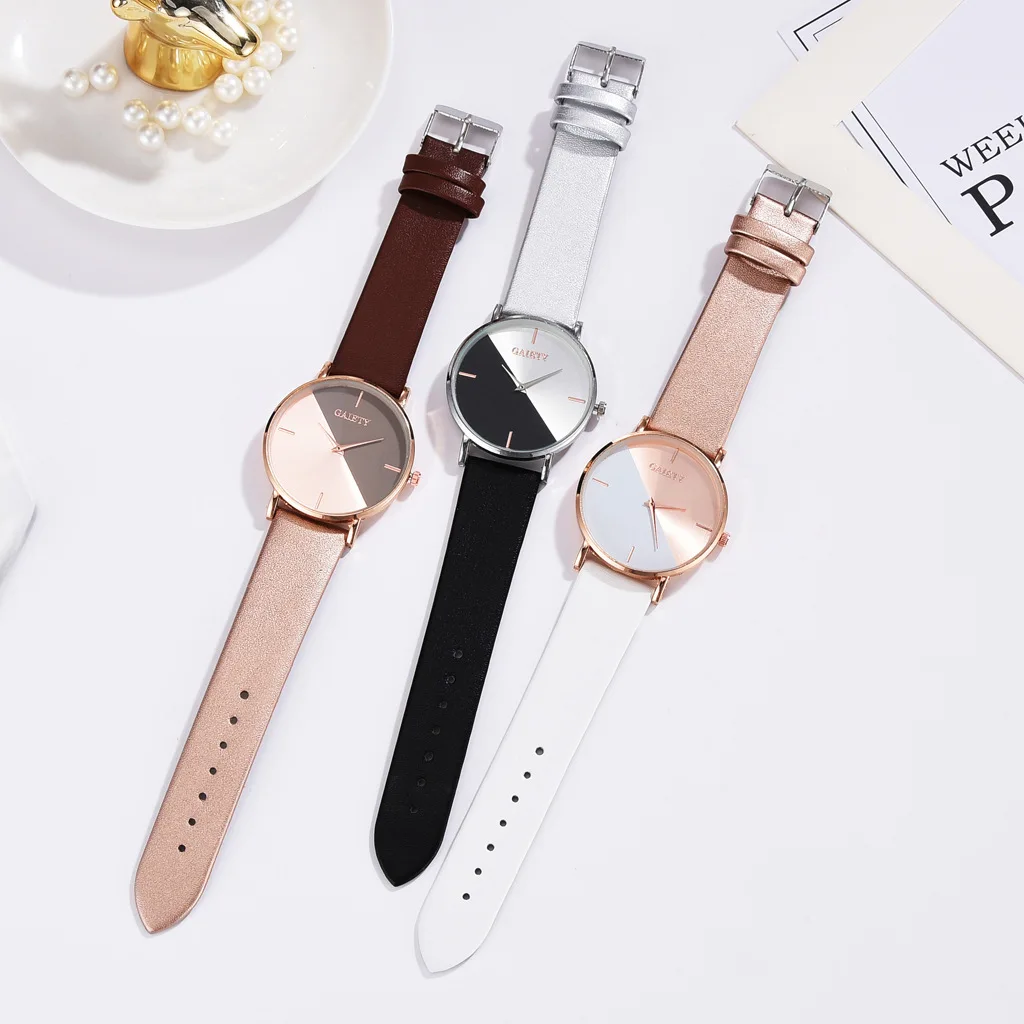 Jam Tangan Wanita Merek Top Jam Wanita Kulit Rose Gold Jam Tangan Wanita Desain Mewah Elegan Jam Tangan Wanita Warna Campuran Sederhana Modis