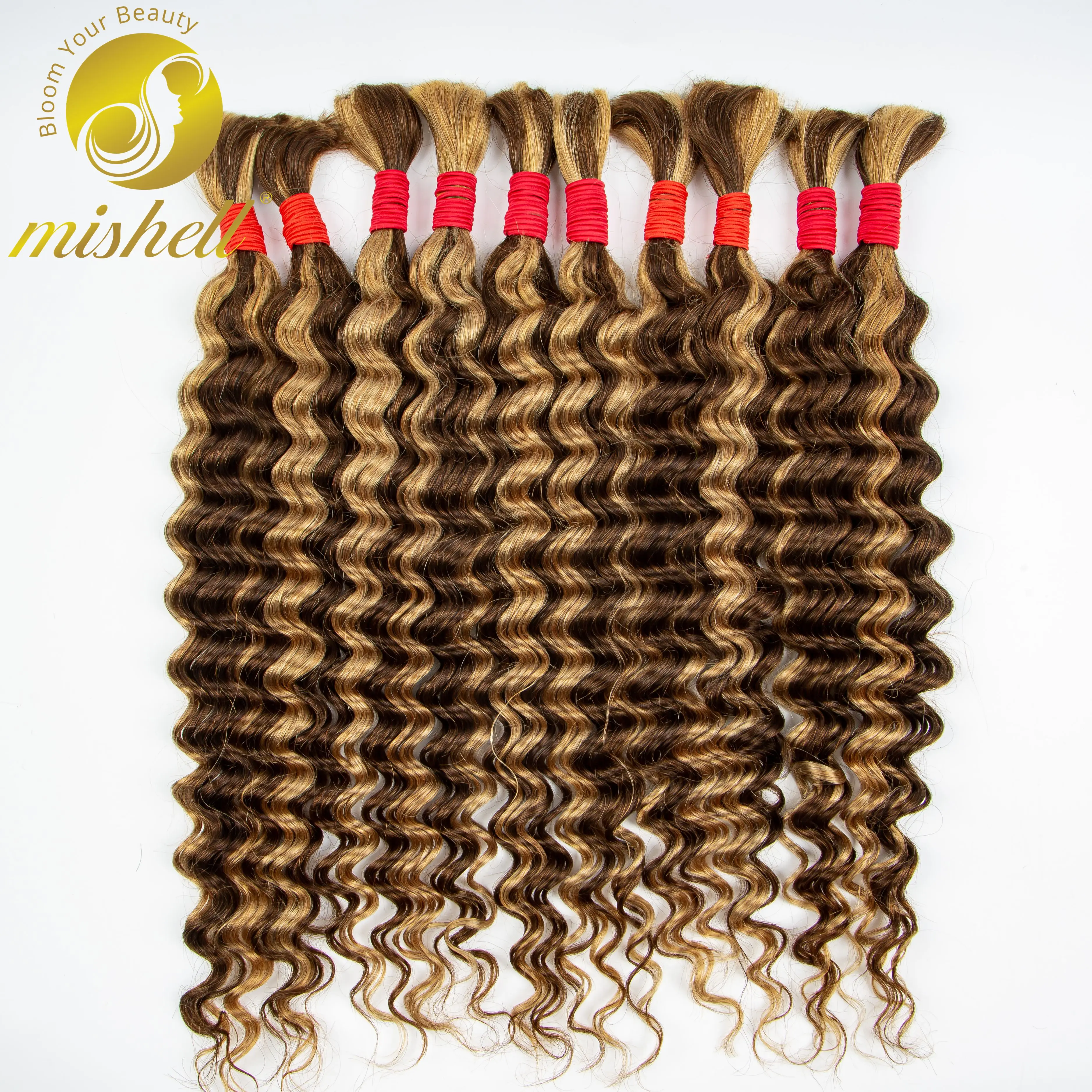 

4/27 Highlight Ombre Deep Wave Human Hair Bulk for Braiding 100% Unprocessed Virgin Curly Hair Extension for Boho Braids No Weft