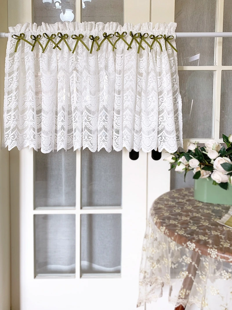 

Curtains for Living room Fresh Half Short Lace Gauze Coffee Fabric Cabinet Partition Punching Through The Pole Window Curtain