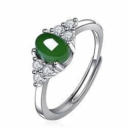 Green Natural Jade Rings Real Jewelry Talismans Luxury Carved Gemstone Charm Stone Vintage Gifts for Women Lucky