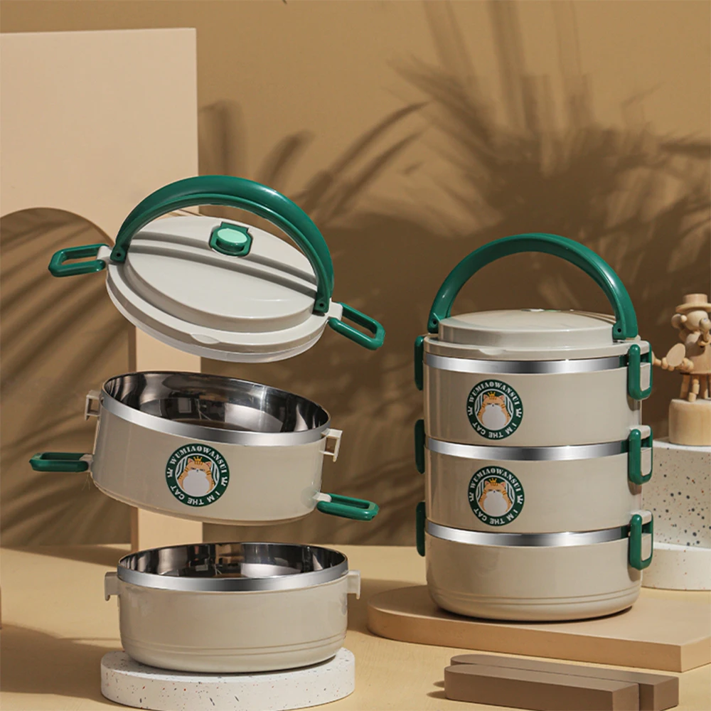 صندوق غداء معزول من الفولاذ المقاوم للصدأ 2100 مل 304، تصميم 3 طبقات، مناسب للمدارس والتخييم ومناسبات العمل #1