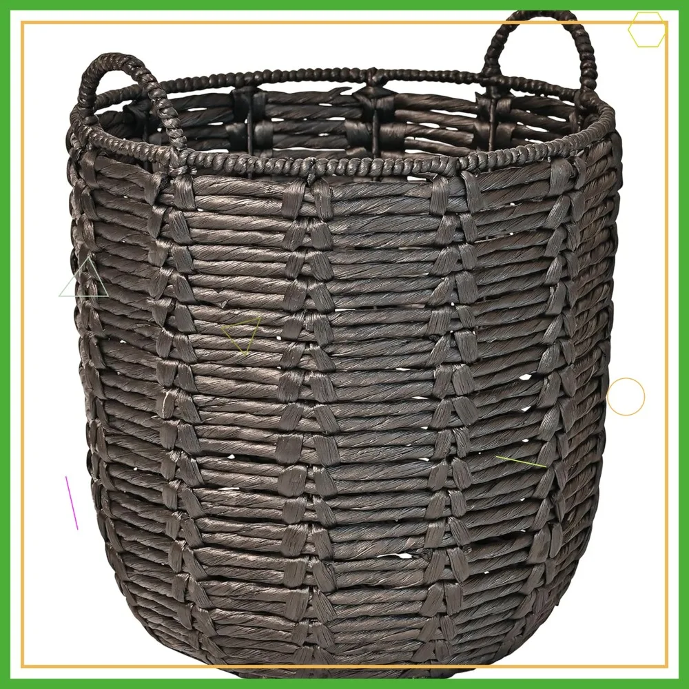 

19,5-дюймовая богемная корзина ручной работы из морских водорослей с ручками для спальни, гостиной, декора для белья