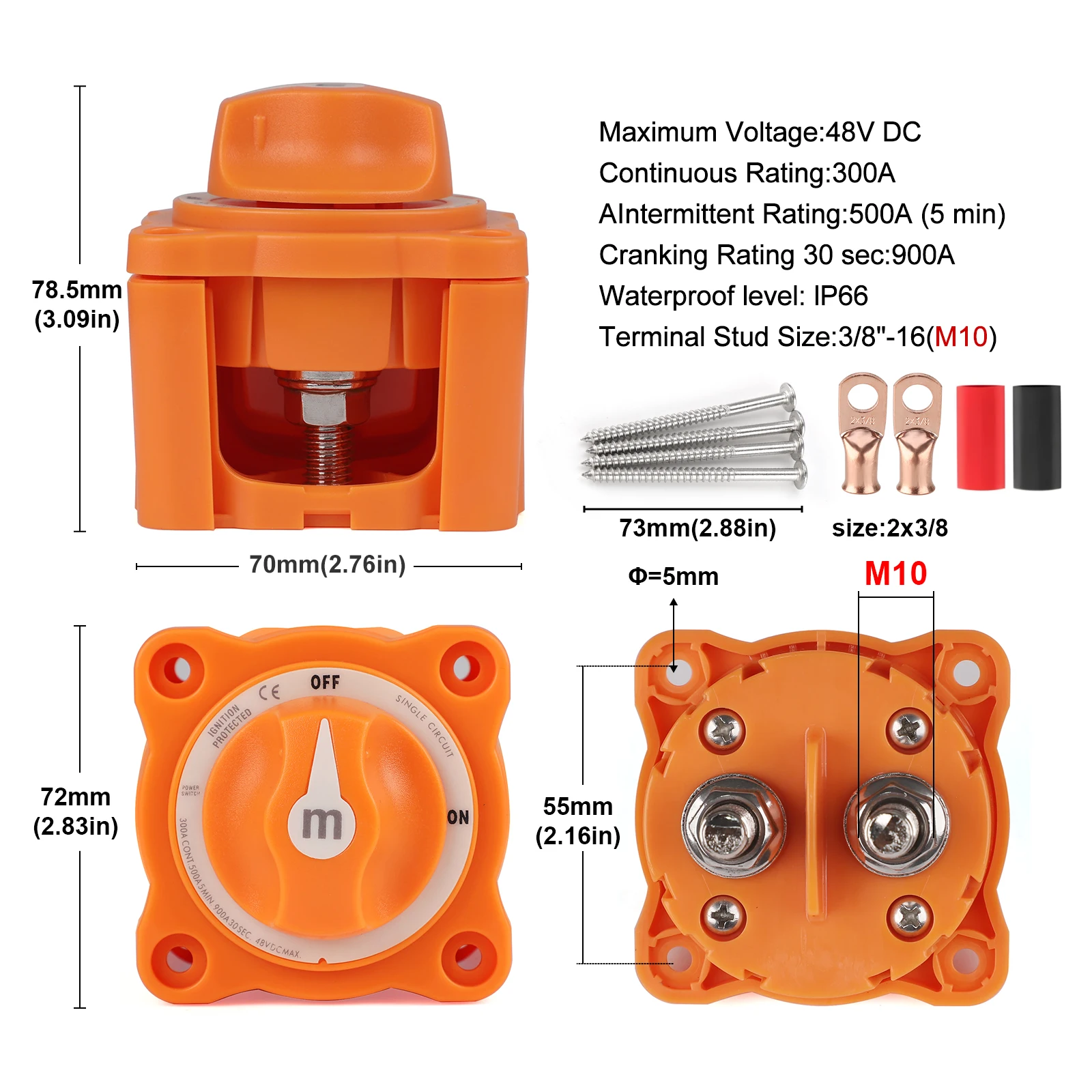 

Copper Cable Lug & Heat Shrink 300A 48V Car Truck RV Marine Boat M-Series Single Circuit Battery Selector Isolator Rotary Switch