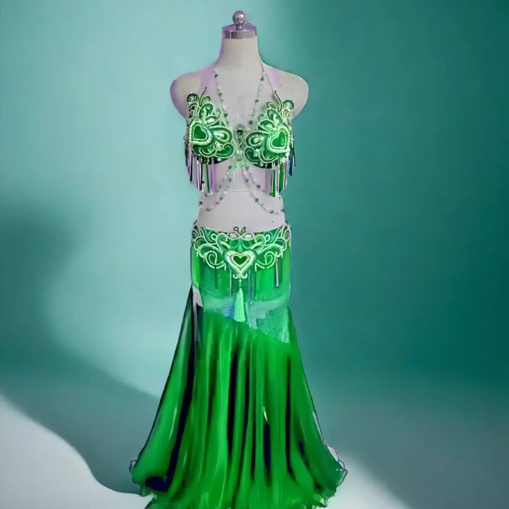 Customized Eastern Bellydance Dress Indian Clothes Women Group Stage Wear Belly Dancing Bra and Skirt Oriental Dance Costumes