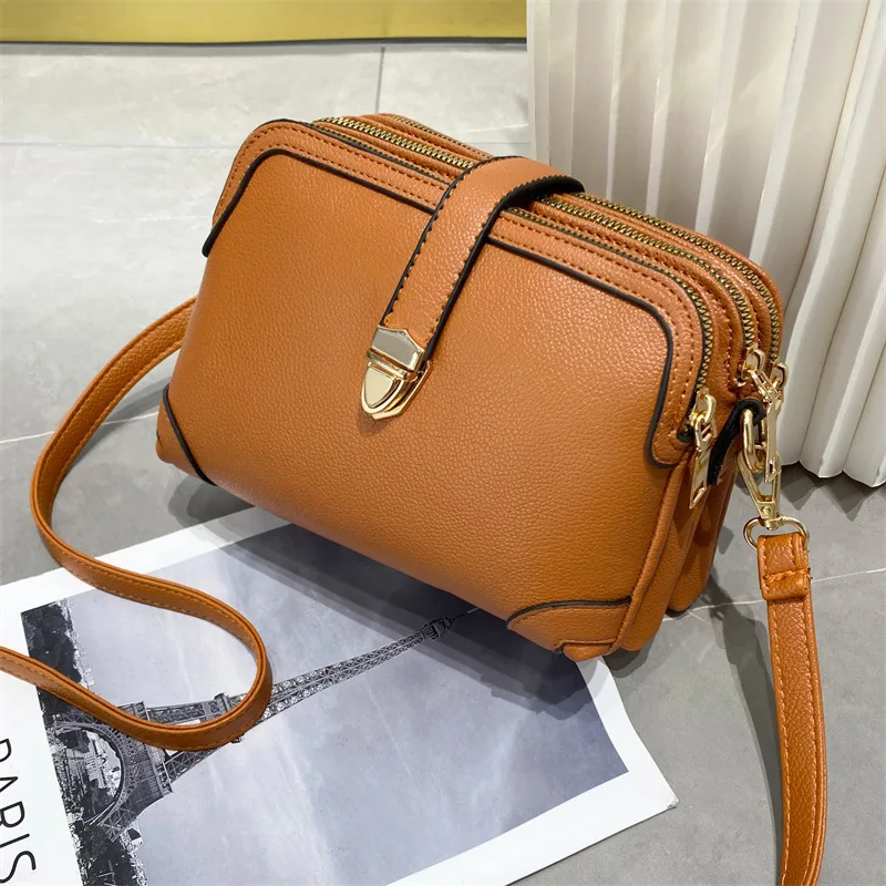 Luxury Designer Solid Color Women\'s Small Handbag Fashion Shoulder Crossbody Bag Ladies pu Leather 3 Layer Shell Satchel Bags