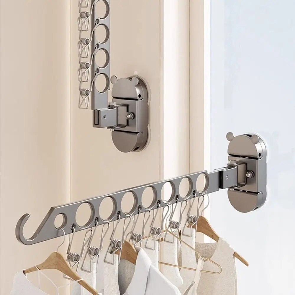 

8 Holes Suction Cup Clothes Drying Rack Space Aluminum Invisible Folding Drying Rack Wall Mounted Space Saving