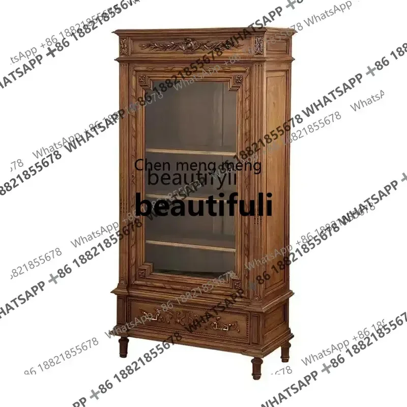 

A R French retro solid wood glass wine cabinet against the wall antique restaurant tea cabinet locker R