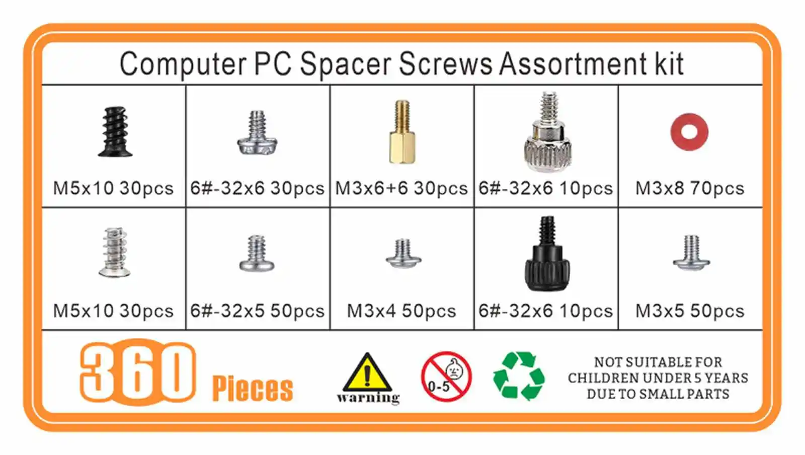 A Box Set 360Pcs Computer Case Screw Set Boxed Accessories Computer Assembly and Maintenance ITX PC DIY