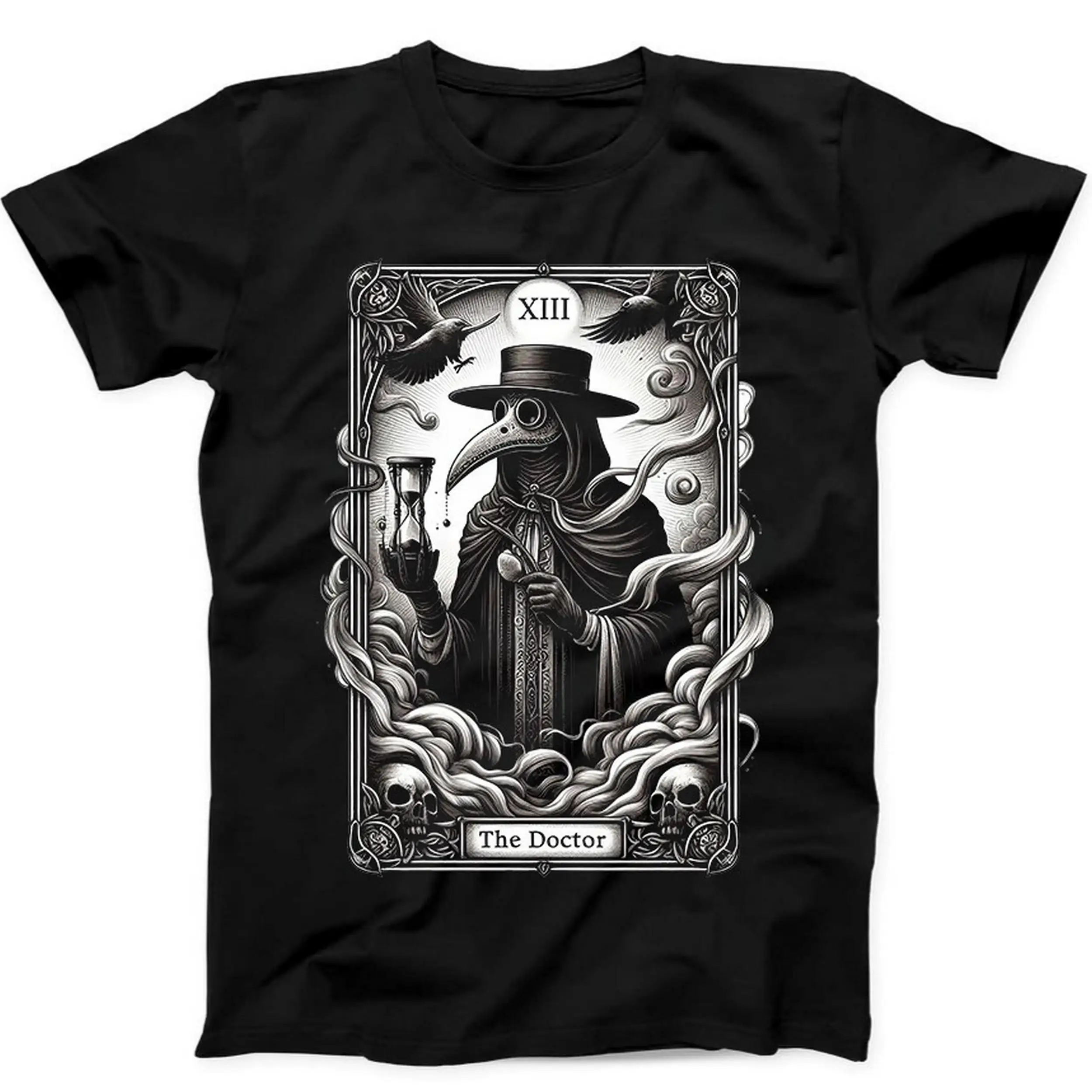 Tarot Plague Doctor Fun Gift Personality Street Fashion Casual Trend Best-selling Fun Gift Short Sleeve Round Neck Black T-shirt