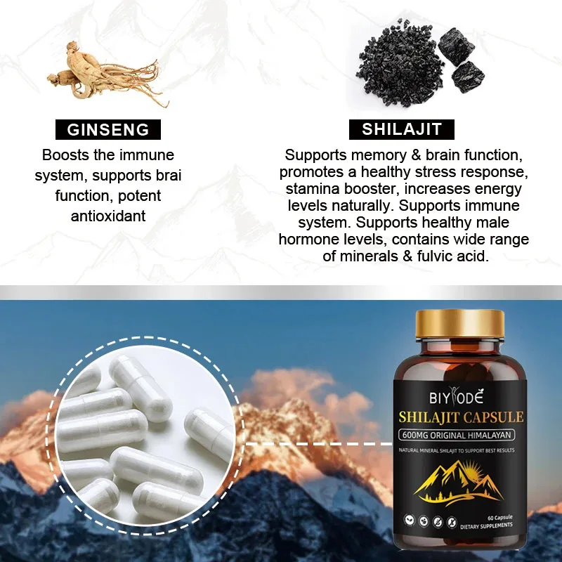 Organic Shilajit Resin & Shilajit Capsules 50% Fulvic Acid for Energy Supplement Muscle Gain & Build Men & Women 60 Capsules+30g