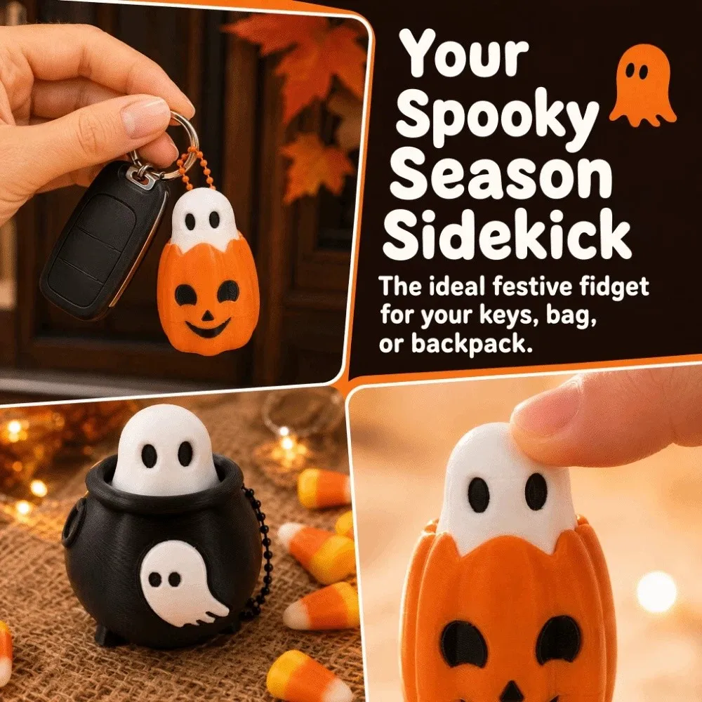 Fidget Halloween Clicker Keychain Creative Decorative 3D Printed Pendant Funny Cute Decompression Button School Bag