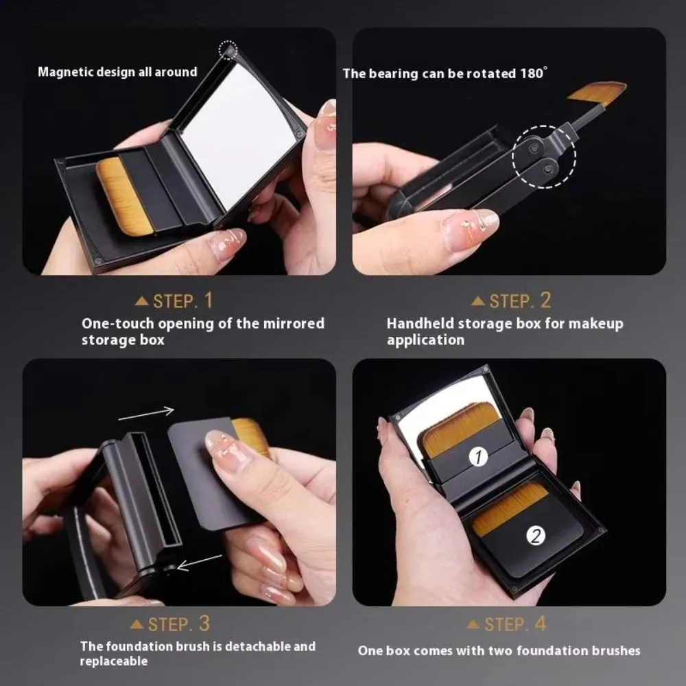 Brosse de fond de teint compacte Ultra-mince avec miroir, sans Trace, brosse de maquillage à tête plate, outils de beauté pliables, brosse douce sans trace