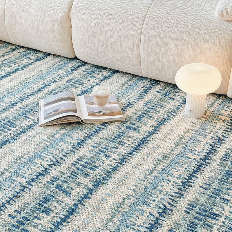 Blue Wool Living Room Carpet Vintage High-end Sofa Floor Area Rug Thick French Style Bedroom Carpet Bedside Study Cloakroom Mat