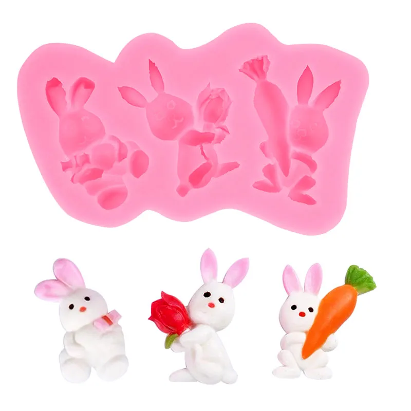 

Easter Bunny Cookies Silicone Mold Cutter Cute Rabbit Egg Biscuit Fondant Stamp Mould For Easter Birthday Party Cake Decor Tools