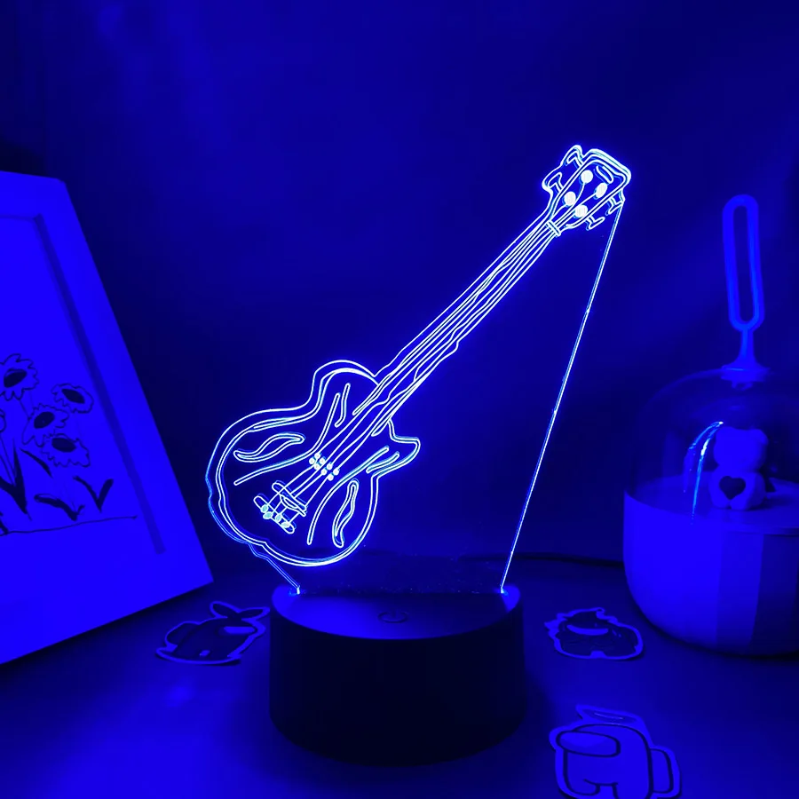 

Guitar 3D Illusion LED Night Lights Xmas Cool Gift For Friends Bedroom Decor Sensor Light Musical Instrument Fans Neon Lava Lamp