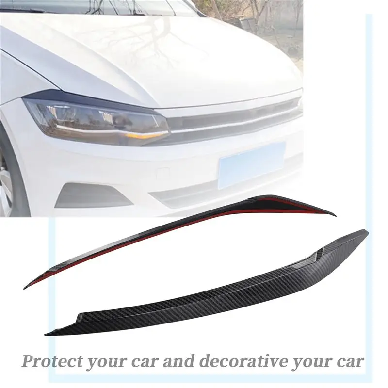 2Pcs Car Headlight Eyebrow Sticker Cover Trim For VW Polo 2019 2020 2021 2022-A08Q
