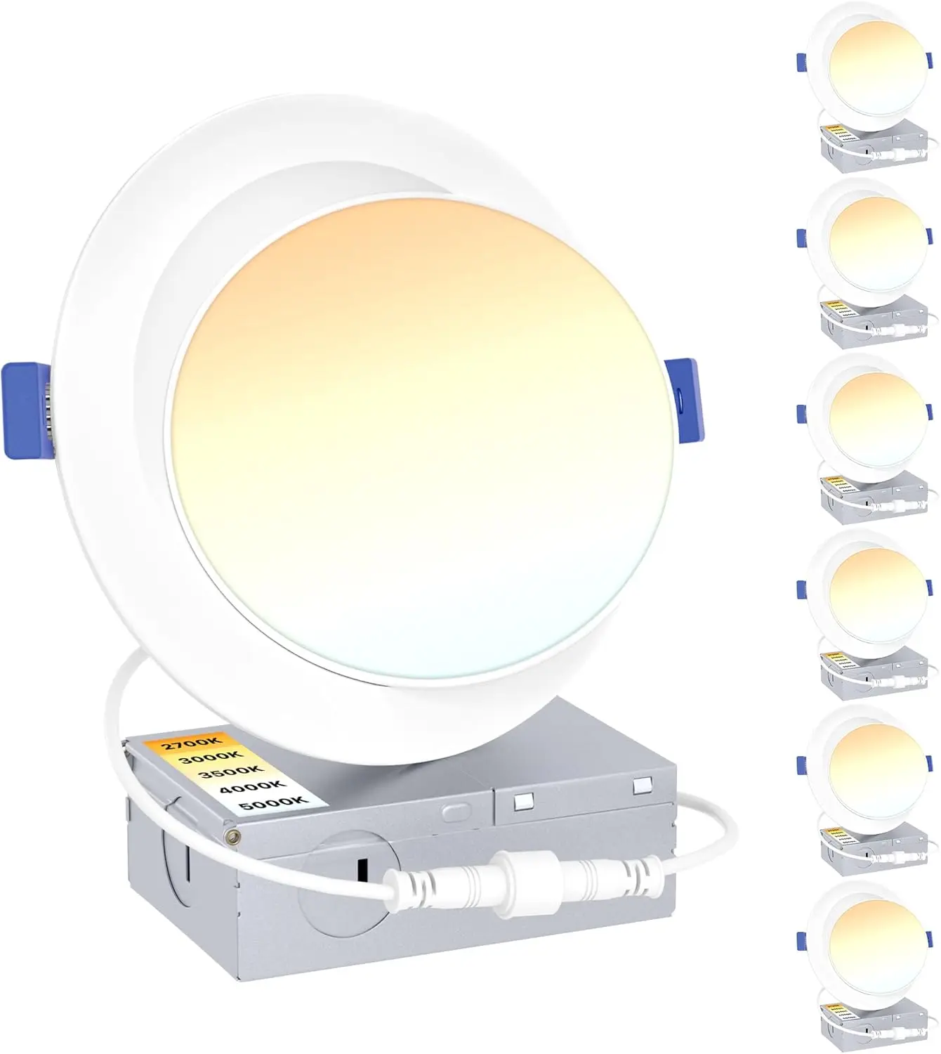 

6-дюймовые встраиваемые светодиодные светильники с поворотным механизмом, 90 шт. ° Поворотный, с регулировкой цветовой температуры (5CCT), диммируемый, яркость 1200 лм, сертифицирован ETL и FCC
