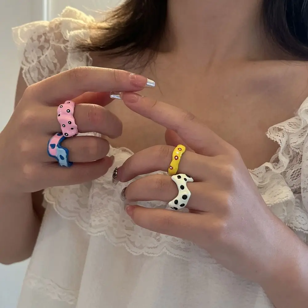 Colorful Polka Dot Irregular Ring Open Rings for Women Charm Trend Sweet Cool Fashion Jewelry Y2K Aesthetic Girl Gifts