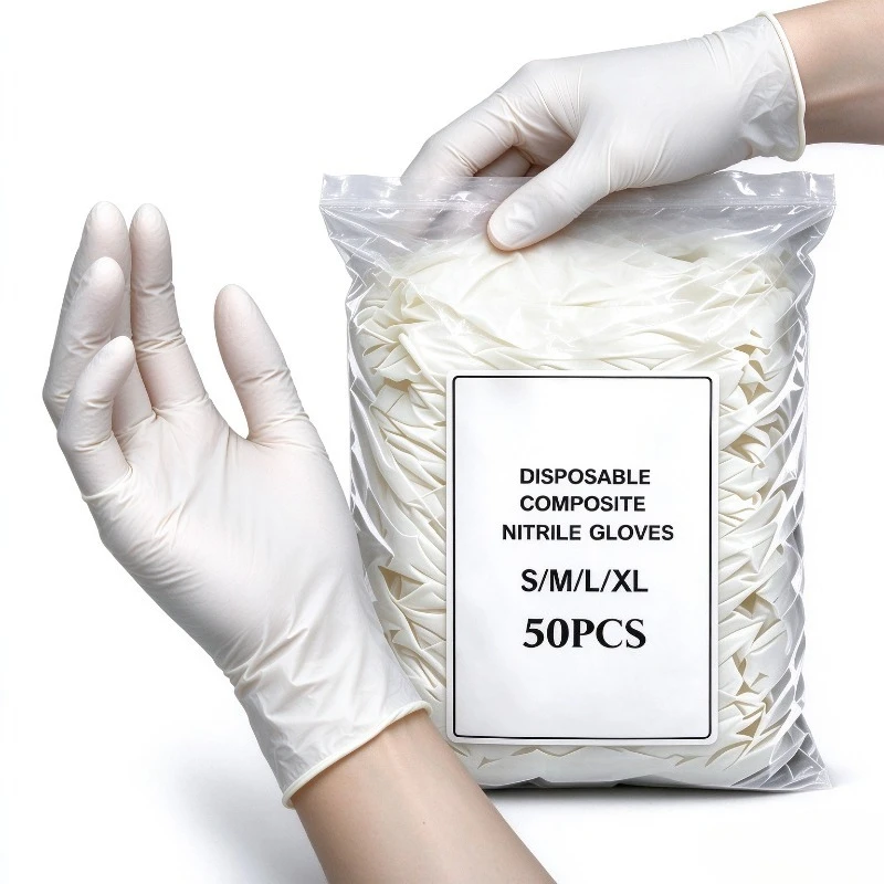 50PCS White Nitrile Gloves Composite Gloves Disposable Gardening Dishwashing Car Washing Household Cleaning Work Gear Sets