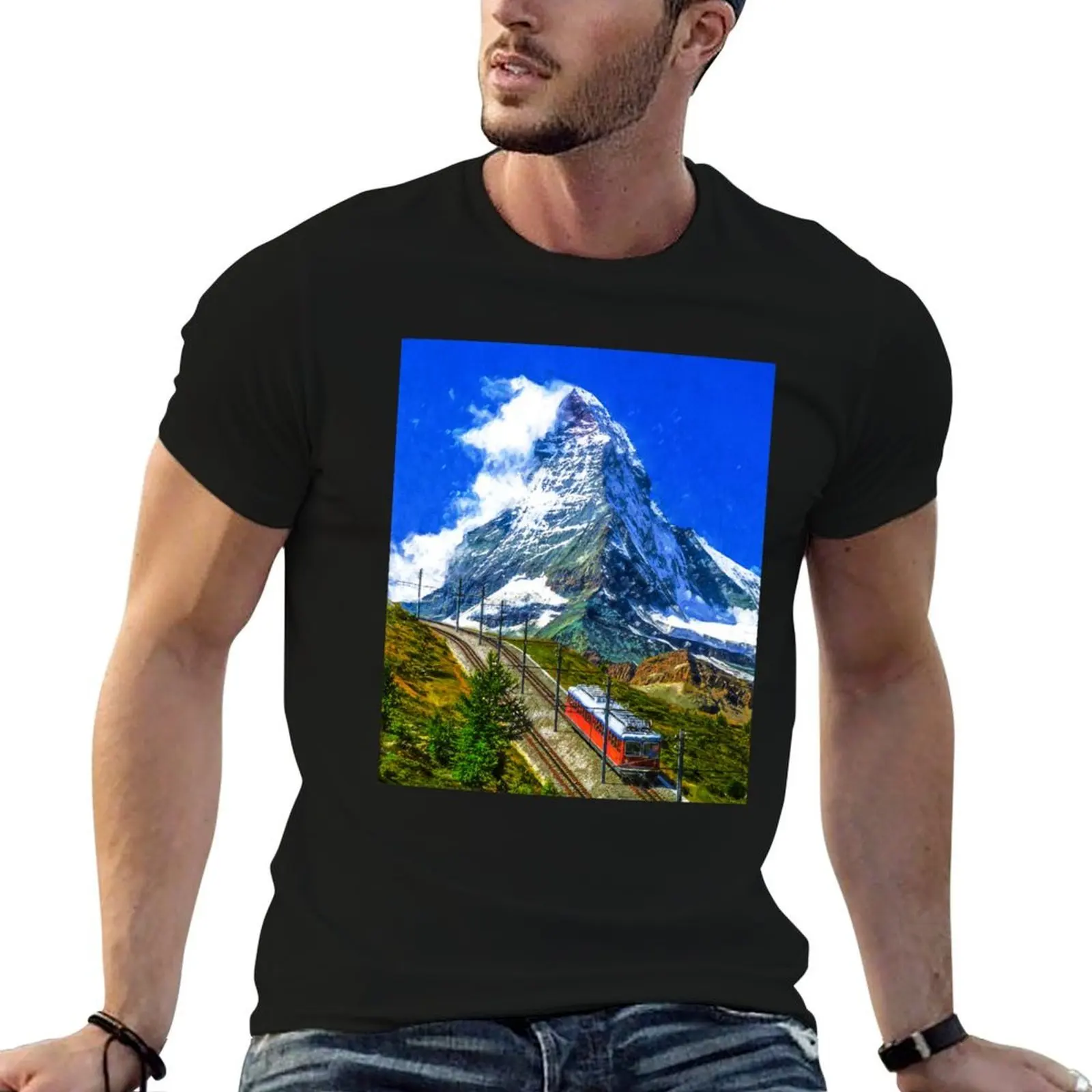Matterhorn Mountain Switzerland Zermatt, European Swiss Alps Mountains, Winter Matterhorn Landscape Oil Paint, Switzerla T-Shirt