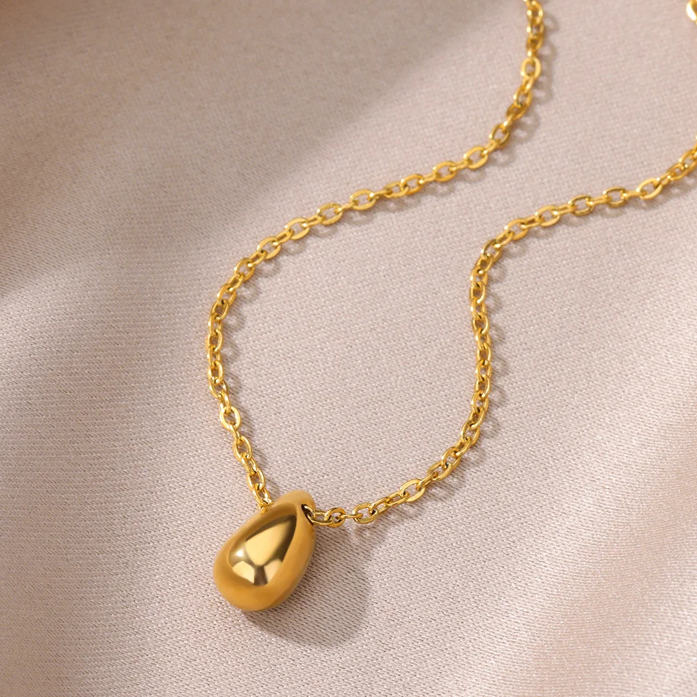 Necklace for Women Stainless Steel Gold Color Water Drop Pendant Necklaces Y2K Accessories Choker Vintage Waterproof Jewelry image 3