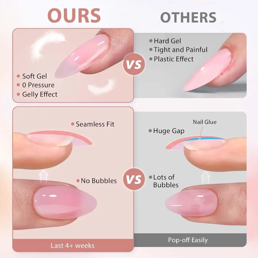 Punte per unghie in gel morbido marrone con 150 pezzi Unghie finte medie Colla per unghie in gel Top Coat Lampada per unghie Stampa precolorata sulle unghie per unghie fai da te