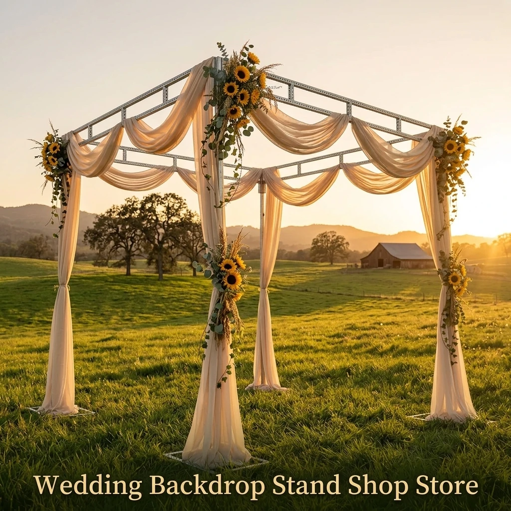 New Year Wedding Stage Party Opening DIY Decoration Four-corner Pavilion Double Crossbar Bracket Metal Ceremonial Veil Stand
