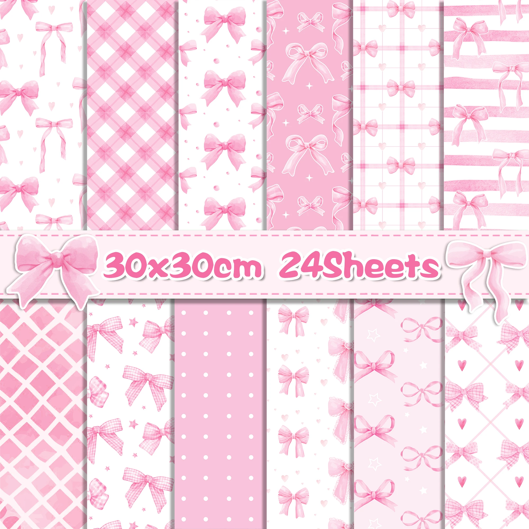 24pcs 30*30cm Pink Bowknot Scrapbook Craft Paper DIY Craft Paper Art Background Paper Origami Card Making Photo Album Decoration