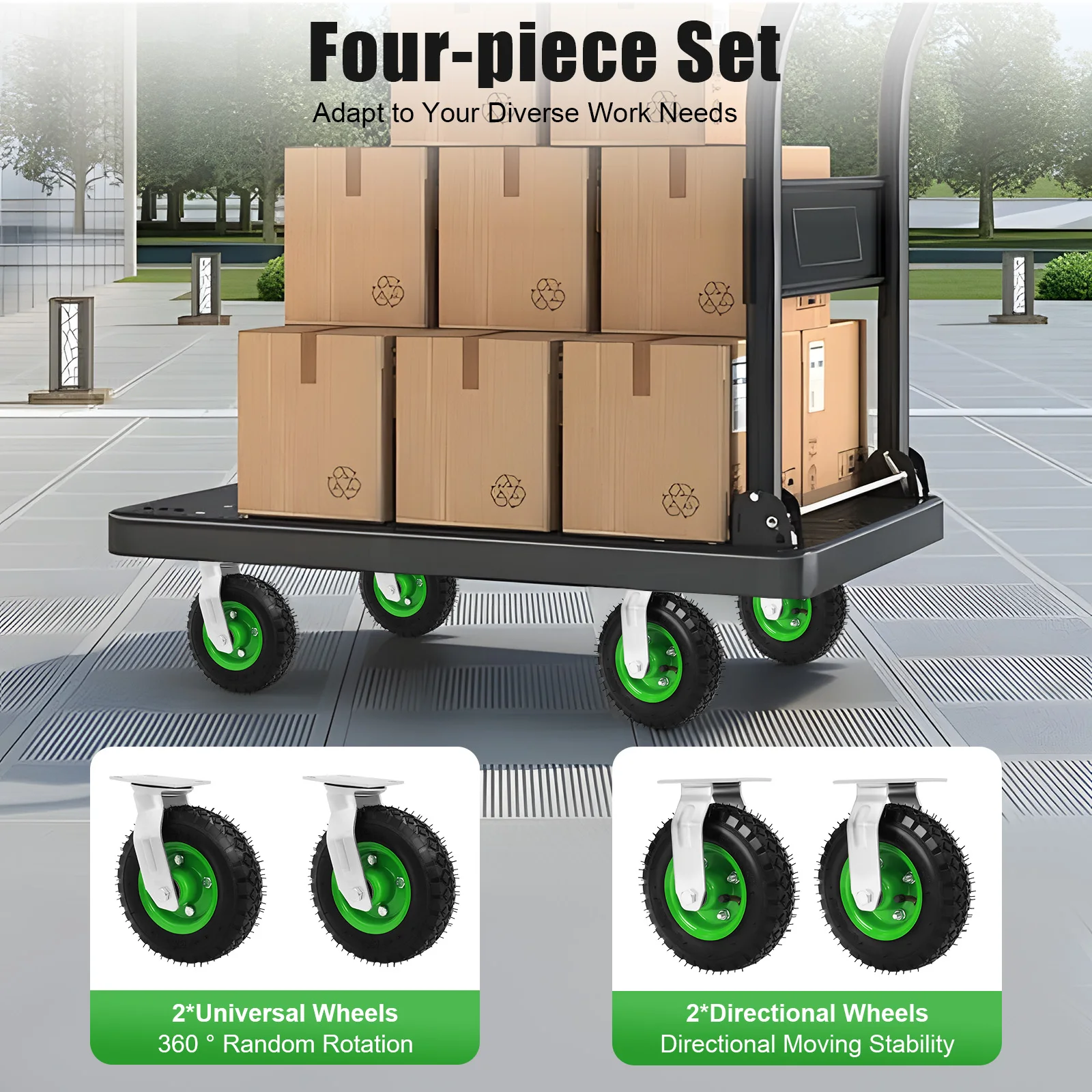 

Pneumatic Caster Set 8 Inch Casters 2 Fixed 2 Swivel Wheels Heavy Duty Rubber Wheels W/ Plated Mounting Plate for Cart Workbench