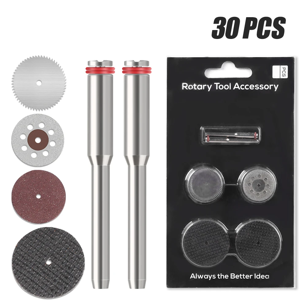 

30Pcs Cutting Wheel Set Fixing Mandrels Rotary Tool Parts For Precise Cutting Grinding Polishing Wood Metal Plastic Workpieces