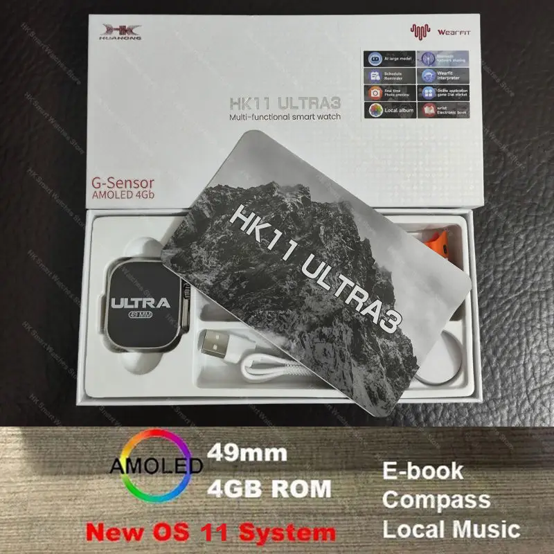 جديد HK11 الترا 3 Smartwatch 2025 49 مللي متر AMOLED 4G ROM AI الدردشة روبوت بلوتوث شبكة دعوة ساعة NFC البوصلة ساعة ذكية الرجال النساء