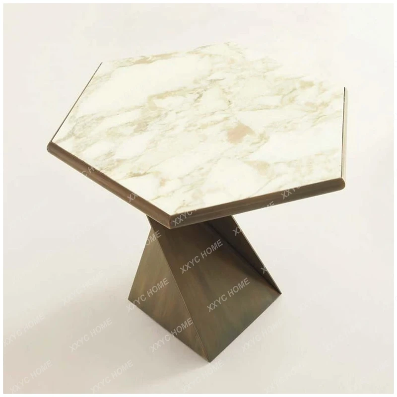 TT light luxury hexagonal marble edge few stainless steel negotiation table minimalist leather edge table