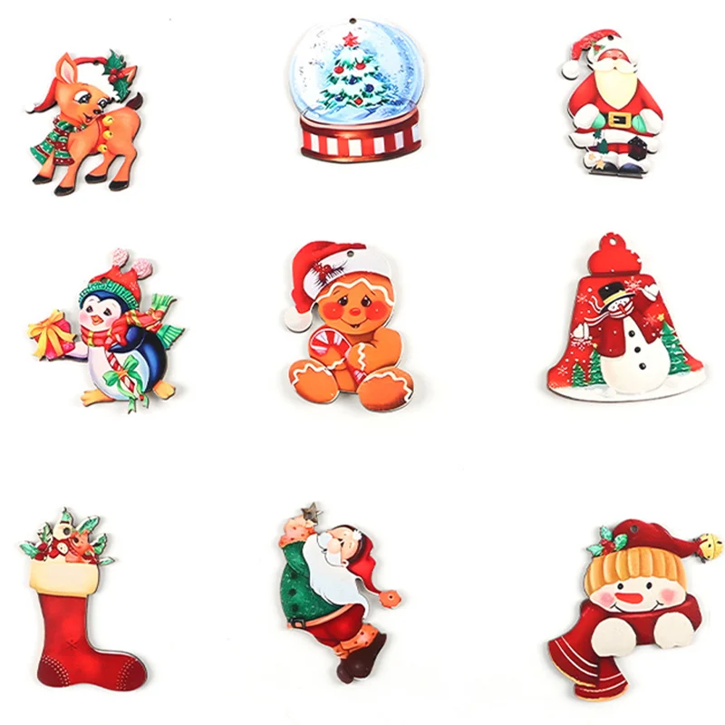 (12 Pcs/pack) Christmas Decoration Pendant Wooden Hanging Painted New Year's Holiday Party Xmas Tree Home Decoration Photo