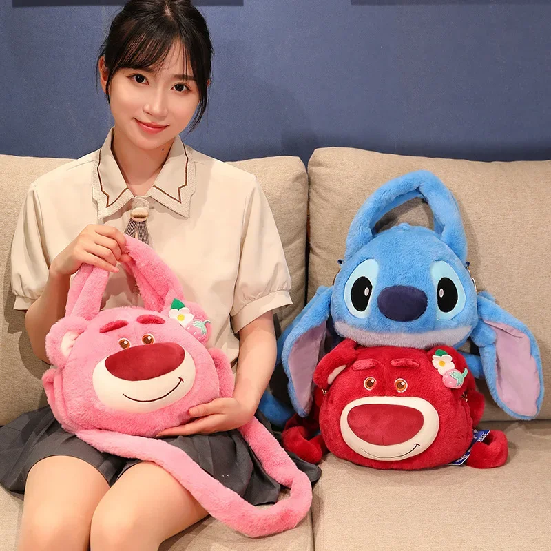 

Disney Strawberry Bear Stitch Bag Plush Satchel 2023 Portable Cartoon Children's Bag Cute And Light Burden-reducing School Gift