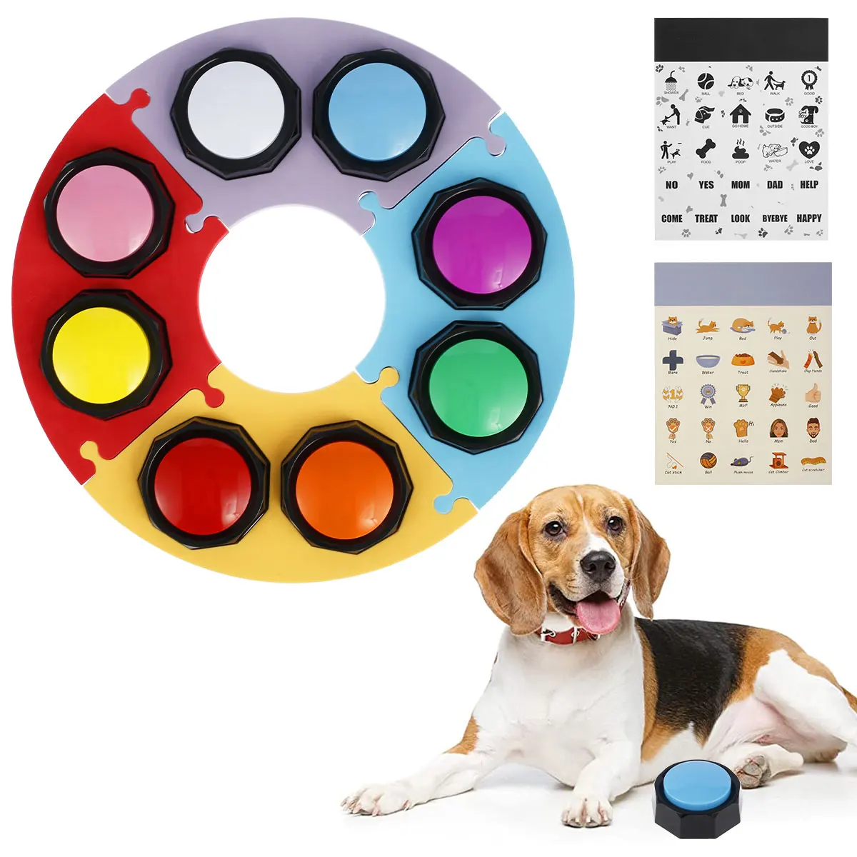 8Pcs Dog Talking Button with EVA Mat Durable ABS Recordable Talking Button Colorful Recordable Training Buzzers Louder Clearer